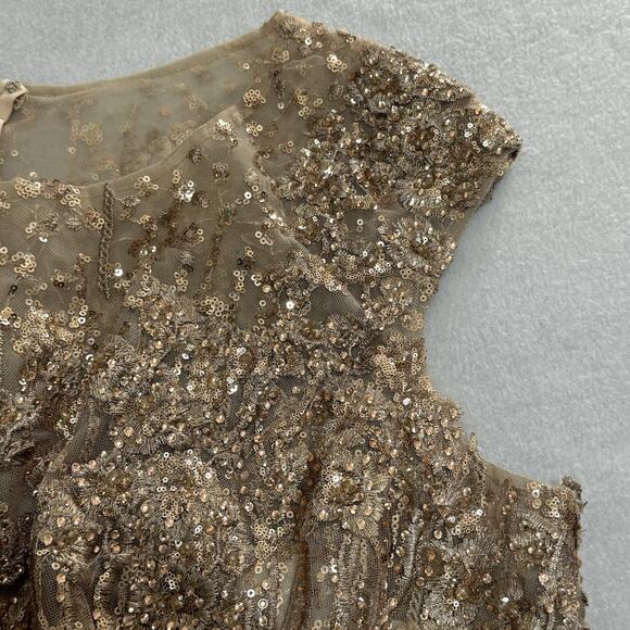 Mac Duggal 20398 Gold Sequin Fit & Flare Midi Dress 16 Cap Sleeves Cocktail NWT - Picture 16 of 16